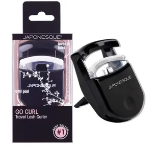 JAPONESQUE Travel Eyelash Curler, Black - Plastic Eyelash Curlers for Travel Makeup, Go Curl Lash Curler with Bonus Replacement Lash Pad - 1 Pack
