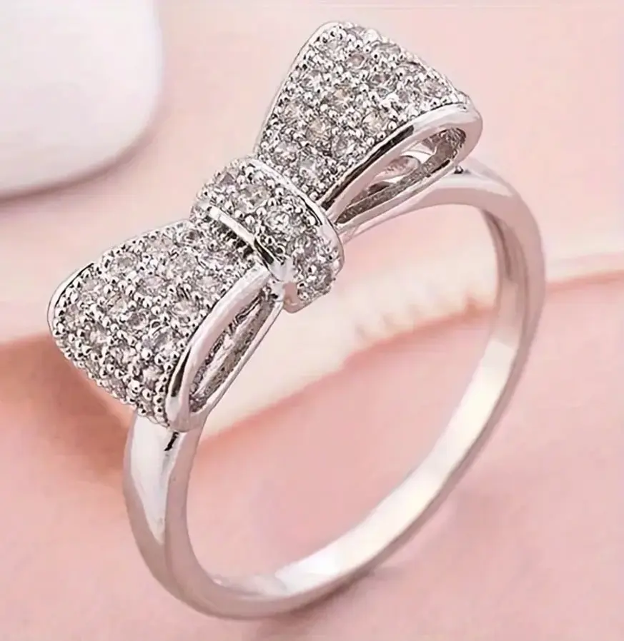 Elegant Bowknot Promise Ring for Women | Sparkling Cubic Zirconia Engagement Ring | Romantic Wedding, Anniversary & Valentine's Day Jewelry Gift