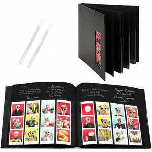 Album Guest Book with 2x6 Clear Picture Inserts Black Cover Plastic Sleeves Black Pages Scrapbook Album for Strips Memory Book Wedding Showers