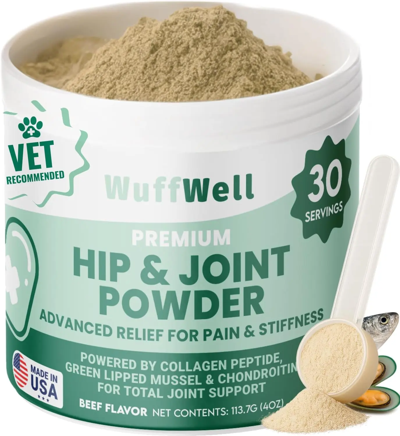 WuffWell Hip and Joint Powder Supplement for Dogs - Glucosamine Dog Joint Health - Joint Supplement for Dogs Powder - Supports Mobility - Dog Joint Powder...