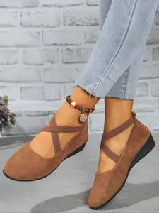 Women's Casual Comfort Wedge Shoes, Pointed Toe Design, Cross Elastic Band, Perfect for Daily Wear & Outdoor Activities