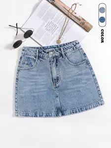Women's Casual Summer Denim Skirt, Fashion Multi-Pocket Button Slim Fit Design, Perfect for Daily Commute and Summer Vacation Wear
