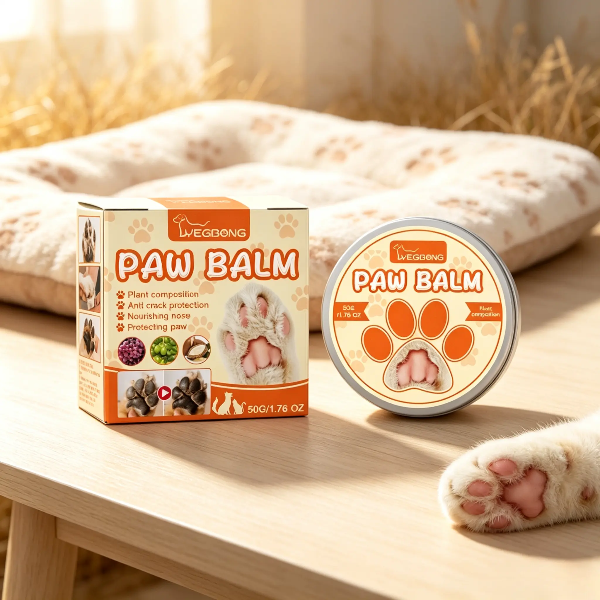 50g Pet Paw Balm, Natural Plant-Based External Use Moisturizer for Dogs & Cats, Crack Prevention, Dry Rough Pad Nourishing Care Cream