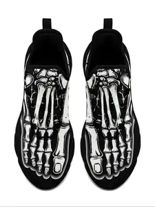 Men's Skeleton Print Lace Up Low Top Chunky Sneakers, Casual Comfortable Breathable Sports Running Shoes, Male All-match Round Toe Shoes for Daily Wear