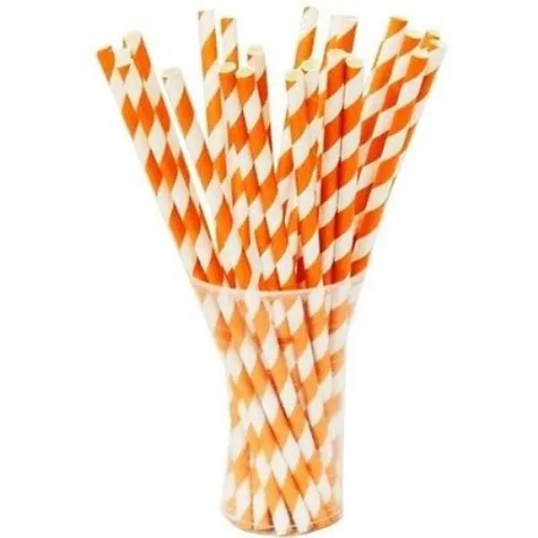 Orange Striped Paper Straws | 7.75 in. | 25 Count