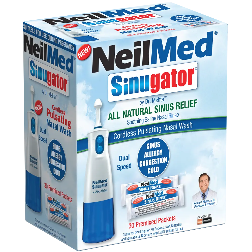 NeilMed Sinugator Cordless Dual Speed Pulsating Nasal Wash – All Natural Sinus Relief with 30 Premixed Packets, Blue NeilMed Sinugator Cordless Dual Speed Pulsating Nasal Wash – All Natural Sinus Relief with 30 Premixed Packets, Blue