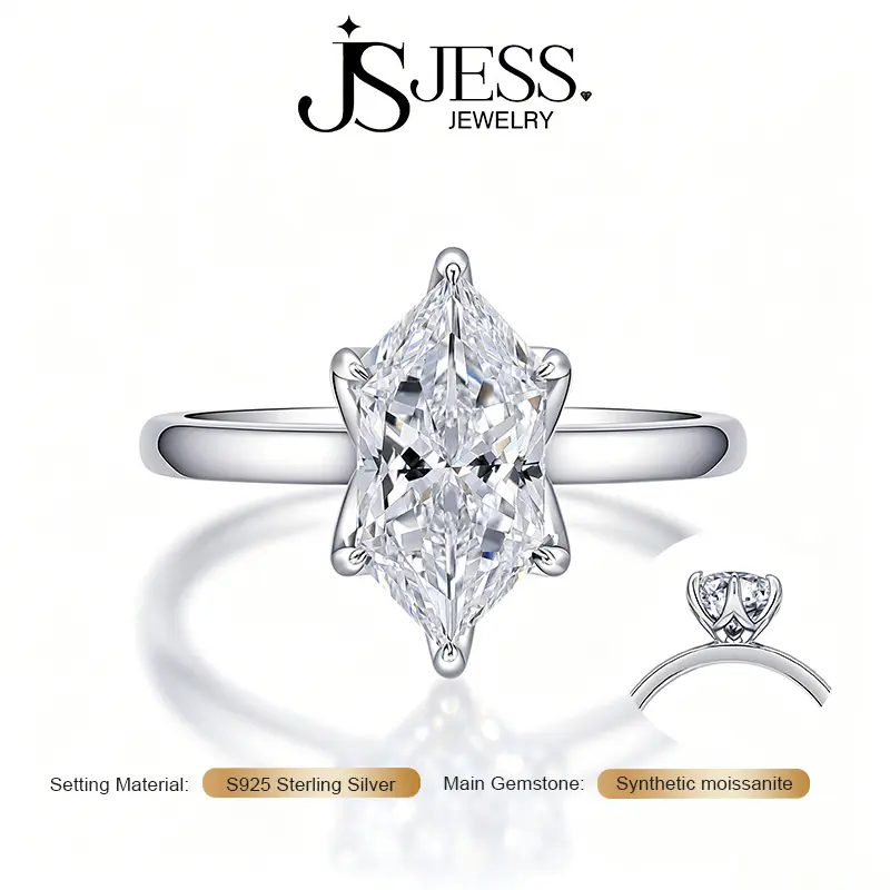 【Lotus】2/2.5CT 6*12MM Dutch Marquise/Oval Cut Full Moissanite Ring D Color VVS1 S925 Sterling Silver Platinum/18k Gold