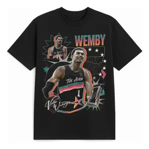 Victor Wembanyama Halftone Basketball Player Shirt Wembanyama Fan Art Graphic Tee Retro Hoops Streetwear Unisex Cotton T-Shirt Casual Game Day Outfit for Men Women Oversized Summer Camiseta