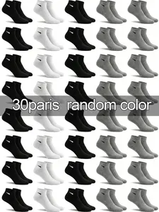 30 Pairs Unisex Design Short Socks, Sweat Absorbent Anti-Odor Non-Slip, Geometric Pattern, Casual Sports Low-Cut Boat Socks for All Seasons