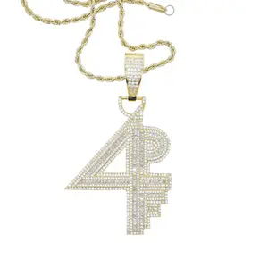 Hip Hop 4PF Pendant Necklace for Men Women, Iced Out CZ Initial Charm Chain in Silver and Golden, Rap Bling Fashion Statement Jewelry Gift
