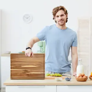 Reversible Acacia Wood Butcher Block, Extra Large Kitchen Cutting Board with Deep Groove, Multi-Use Wooden Board for Food Prep