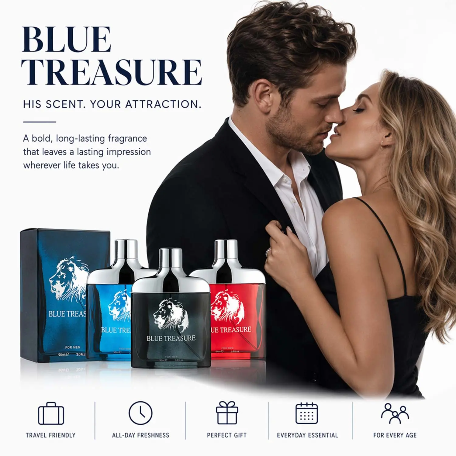 Men's Pheromone Perfume, Infused with Premium Pheromone Formula, Long Lasting Marine Scent, Specially Crafted to Leave a Captivating Impression, Perfect for Romantic Evenings, Ideal Valentine's Day Gift for Him 90ml