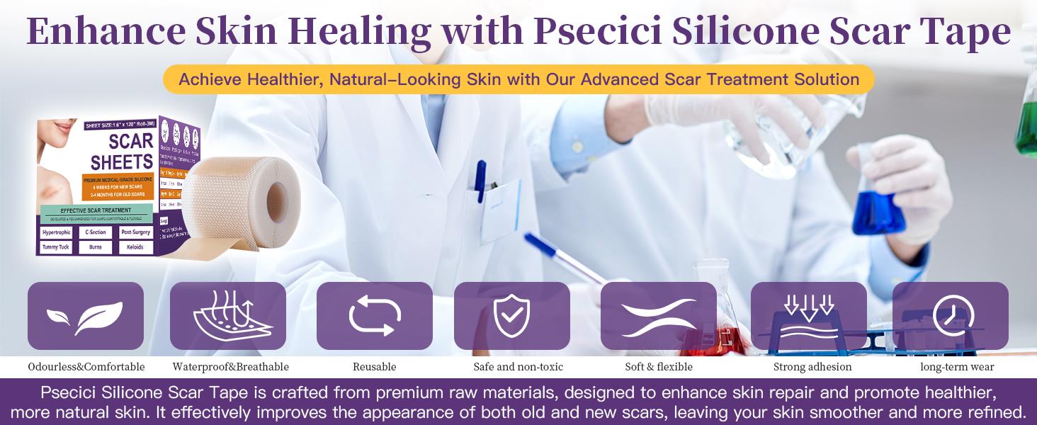 Silicone Scar Sheets,Silicone Scar Tape,Silicone Scar Removal Strips for Surgical,C-Section,Tummy Tuck,Keloid Scars (1.6"X 59" Roll-1.5M) Keloid Bump Removal