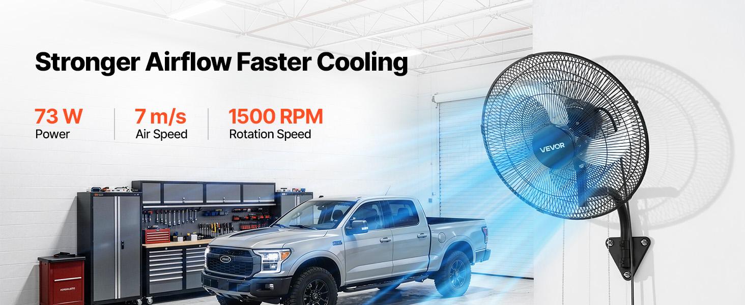 VEVOR 2-Pack 18 in Wall Mount Fans, Oscillating Wall-Mounted Cooling Fans with 3 Speeds, Long Airflow Distance, Adjustable Rotation Angle, Mechanical Powerful for Garage, Workshop, Cooling Fan