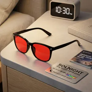 Classic Square Sleep Glasses, Gloss Black Frame with 99.99% Blue Light Blocking Red Lens to Boost Melatonin for Night Gaming