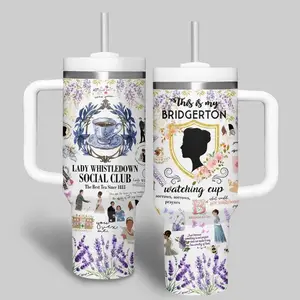 Bridgerton TV Series Flasked Tumbler 40oz, Social Club Book Lover Tumbler, Insulated Tumbler 40oz,Tumbler with Handle and Straw, Vacuum Insulated Travel Mug, Keeps Cold 24 Hours, Car Cup Holder Friendly, Large Water Bottle