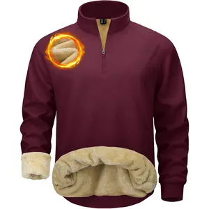 Men's Quarter Zip Pullover Heavyweight Sherpa Lined Sweatshirt Warm Fleece 1/4 Pullover Winter Casual