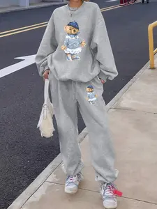 "Nautical Bear" Retro Loungewear Set, Gray Matching Sweatshirt & Pants with Cute Bear Art, Ideal for Casual Trendsetters, Perfect for Retro-Inspired Looks, Street Style Statements & Daily Casual Wear, Unique Fusion of Vintage Vibe, Animal