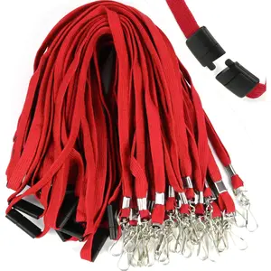 25 Pack Breakaway Lanyard with J-Hook Bulk Flat Lanyards for Name tag ID Badges (Red, Breakaway 25 Pack)