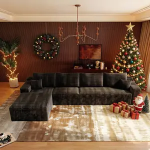 【Memorial Day Gift】NMXVXMN 132" Cloud Sectional Boneless Couch with Chaise , L Shape Plush Corduroy Velvet Modern Modular Sofa with Deep Seat, Upholstered Couches for Living Room Bedroom, No Assembly Required