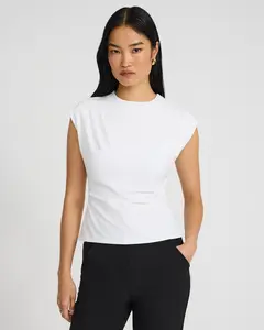 Express Stretch Cotton Crew Neck Cap Sleeve Draped Tee