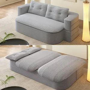 78.7" Modern 2-in-1 Foldable Sofa with Functional Blanket and 2 Soft Pillows,Comfortable Plush Corduroy Fabric Sofa, Convertible Sleeper Sofa Bed, Deep Seat Sofa Couch  for Living Room, Bedroom， Chaise Modular Deep Seating Sofa,Premium High-De#Summervibes