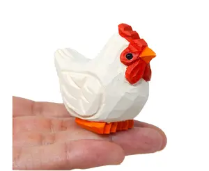 White Hen Miniature Wood Chicken Bird Art Statue Mini Carved Ornament Figurine Small Farm Animals Collectible