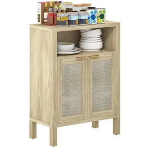 HOMCOM Rattan Sideboard Buffet Cabinet with Storage, Modern Accent Cabinet with 2 Doors and Adjustable Shelf, Freestanding Buffet Table for Entryway Living Room, Distressed Black