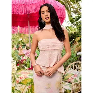 Cider Lace Strapless Asymmetrical Hem Ruched Top With Scarf SwimWeek SummerWins