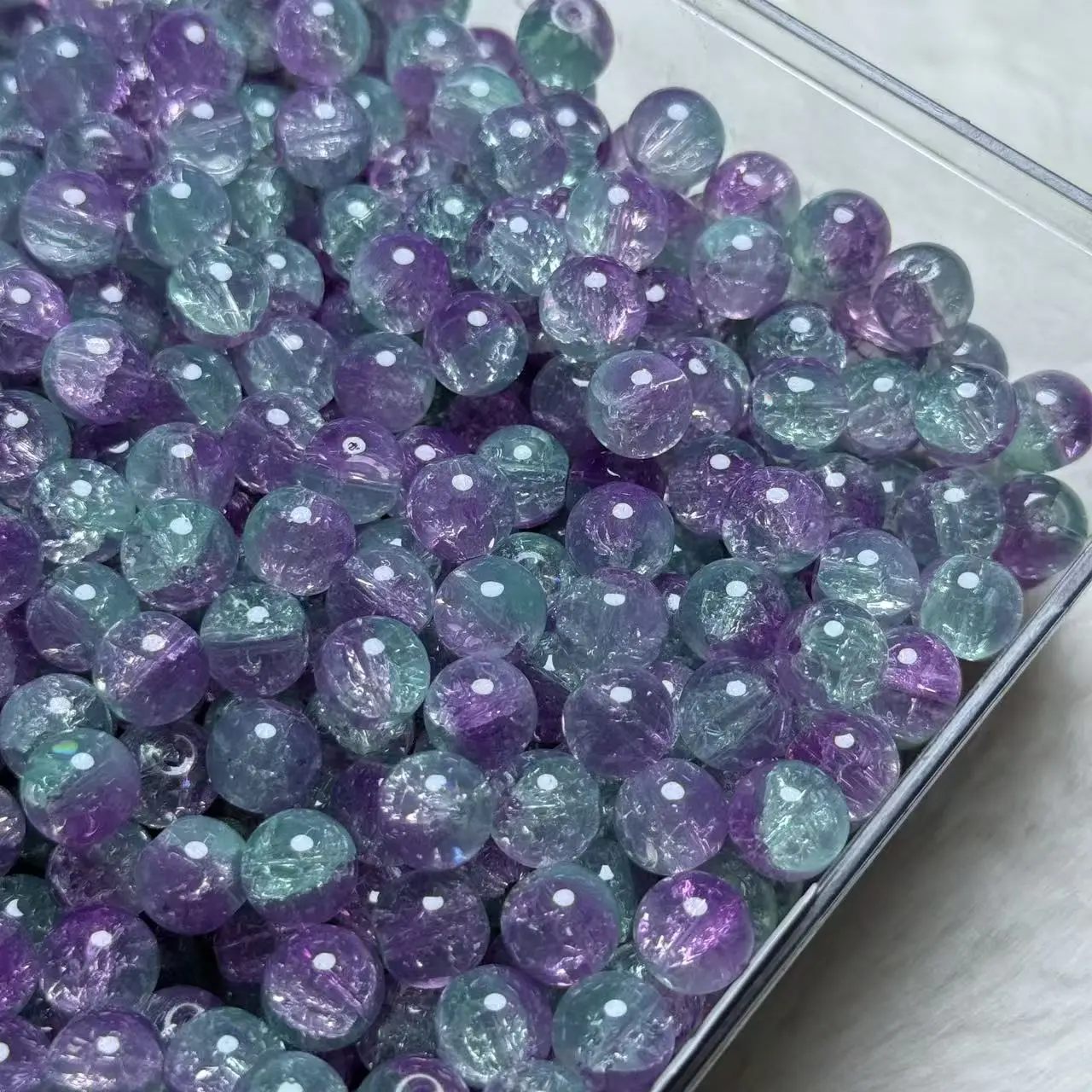【A161】10mm Icy Clear Grape Purple Crackle Glass Beads 50ml