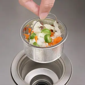 Stainless Steel Sink Strainer Basket, Sink Filter Basket with Handle, Household Kitchen Accessories, Sink Drain Strainer
