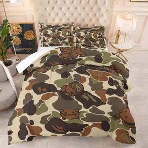 2pcs/3pcs Classic Fashion Brand Camouflage Pattern Bedding Set, Ape Head Cartoon Image Robot Printed Comforter Set, Suitable for Teenagers or Military Fans, Bedroom and Guest Room Decoration, Soft and Breathable, Including 1 Quilt and 1/2 Pillowcase