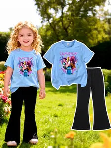 Korean trendy style "HUNTR/X - Witch Hunter Group Character Print" girls' set - featuring unique anime character prints, street trendy and fun style, eye-catching, perfect for daily outings, Casual Set