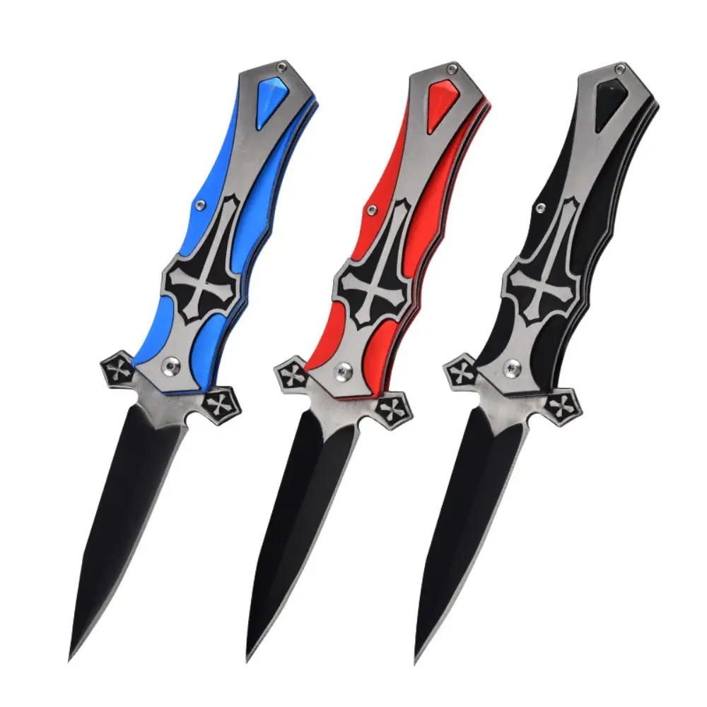 Stainless steel folding knife, EDC pocket knife, multifunctional outdoor knife, cross design and pocket clip, V-shaped blade—suitable for hand carry; ideal for camping, hiking, fishing, and outdoor adventures; a perfect gift for men.
