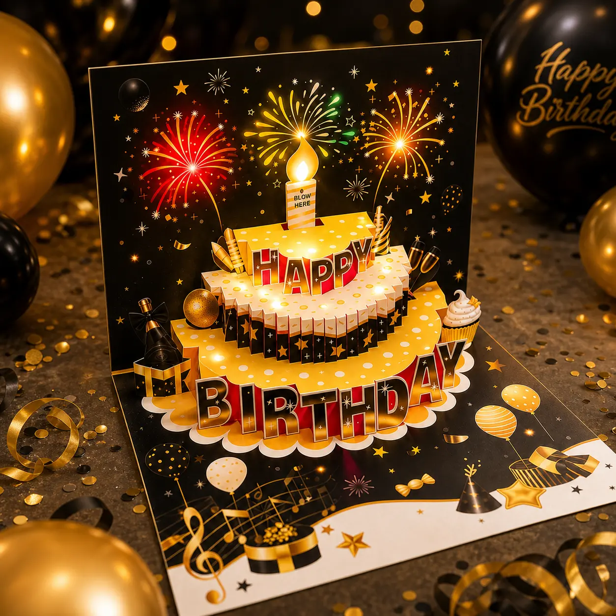 Milestone 3D Birthday Card - Interactive Music, LED Lights, Synchronized Light Show, Recorded Applause, Social Media Ready - Sentimental Gift for 18th,21st,30th Birthdays (Office Stationery & Supplies)