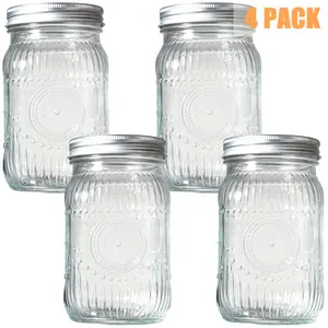 4/6 Pack 32 oz Sunflower Print Clear/ Blue/ Green/ Pink Wide Mouth Mason Jars for Preserving,Jam,Honey for Storing All kinds of Food