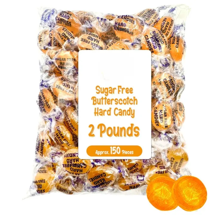 Arcor Sugar-Free Classic Butterscotch Hard Candy Buttons - 2LB Bagged, Sucralose-Sweetened, Low Fat, Individually Wrapped Bulk Snacks (About 150 Pieces) for Parties