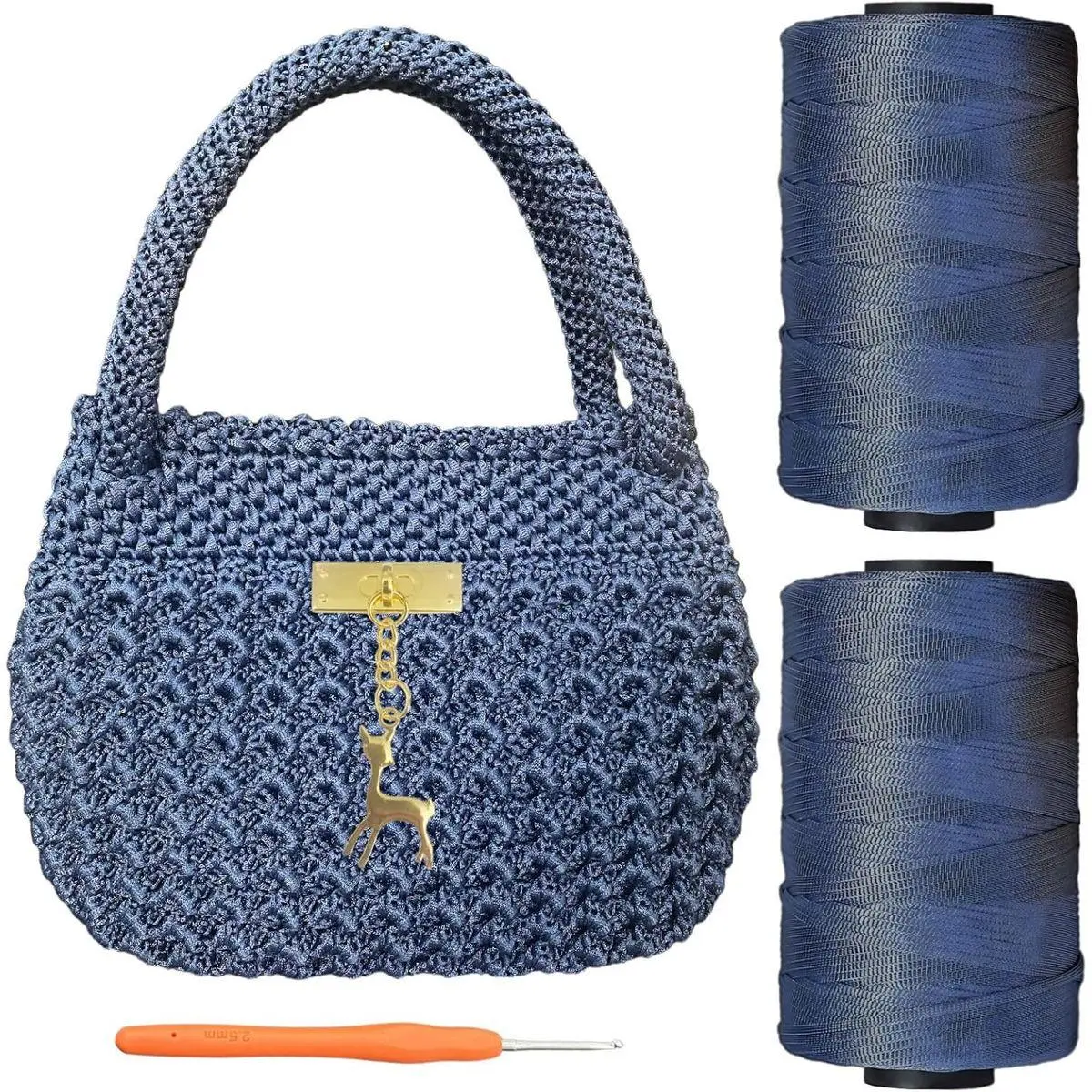 Phoenix Tail Bag Crochet Kit for Beginners Hand Bag Crochet Kit with Step-by-Step Videos and Written Instruction Crocheting Kits for Adults Easy Starter Yarn for Crocheting (Jeans Blue)