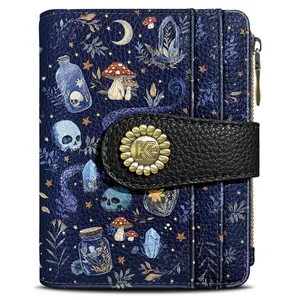 Mushroom Snake Night Small Rfid Women Wallet Bifold Zipper Pocket Pu Leather Compact Credit Card Holder Travel For Female Ladies Teen 1 Id Window 10 Slots