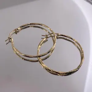 14K Gold Twisted Large Hoop Earrings for Women