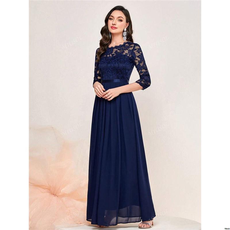 Formal Hem Pleated Elegant MIUSOL Floral Lace Chiffon Party Dress