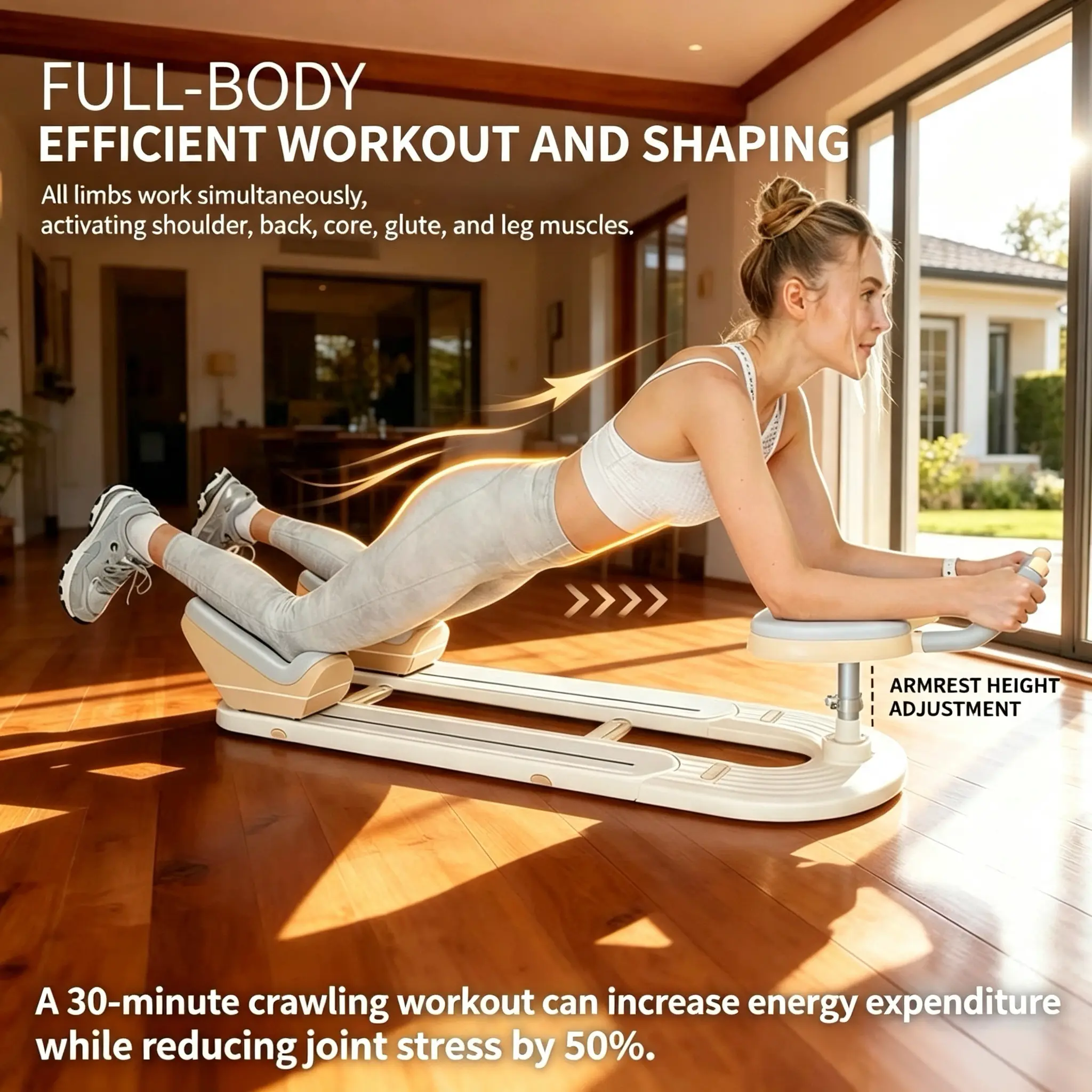 Unisex Ergonomic Home Crawl Trainer - Abs Workout Equipment with Timer & Phone Holder, Adjustable Sliding Low-Impact Full-Body Home Gym Equipment for Core Training & Physical Rehabilitation