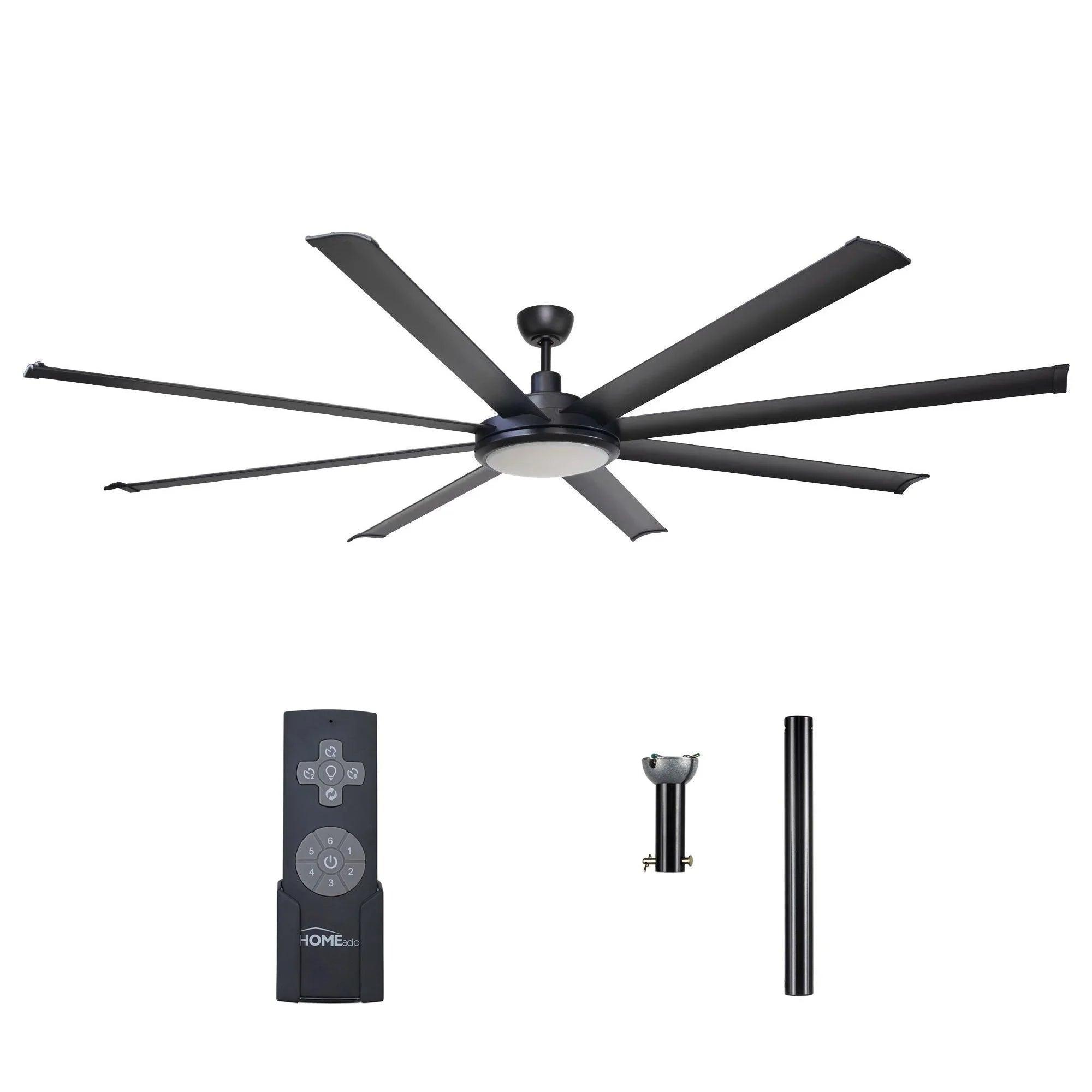 75 Inch Industrial Ceiling Fan with LED Light & Remote | DC Motor, Reversible, Downrod Mount