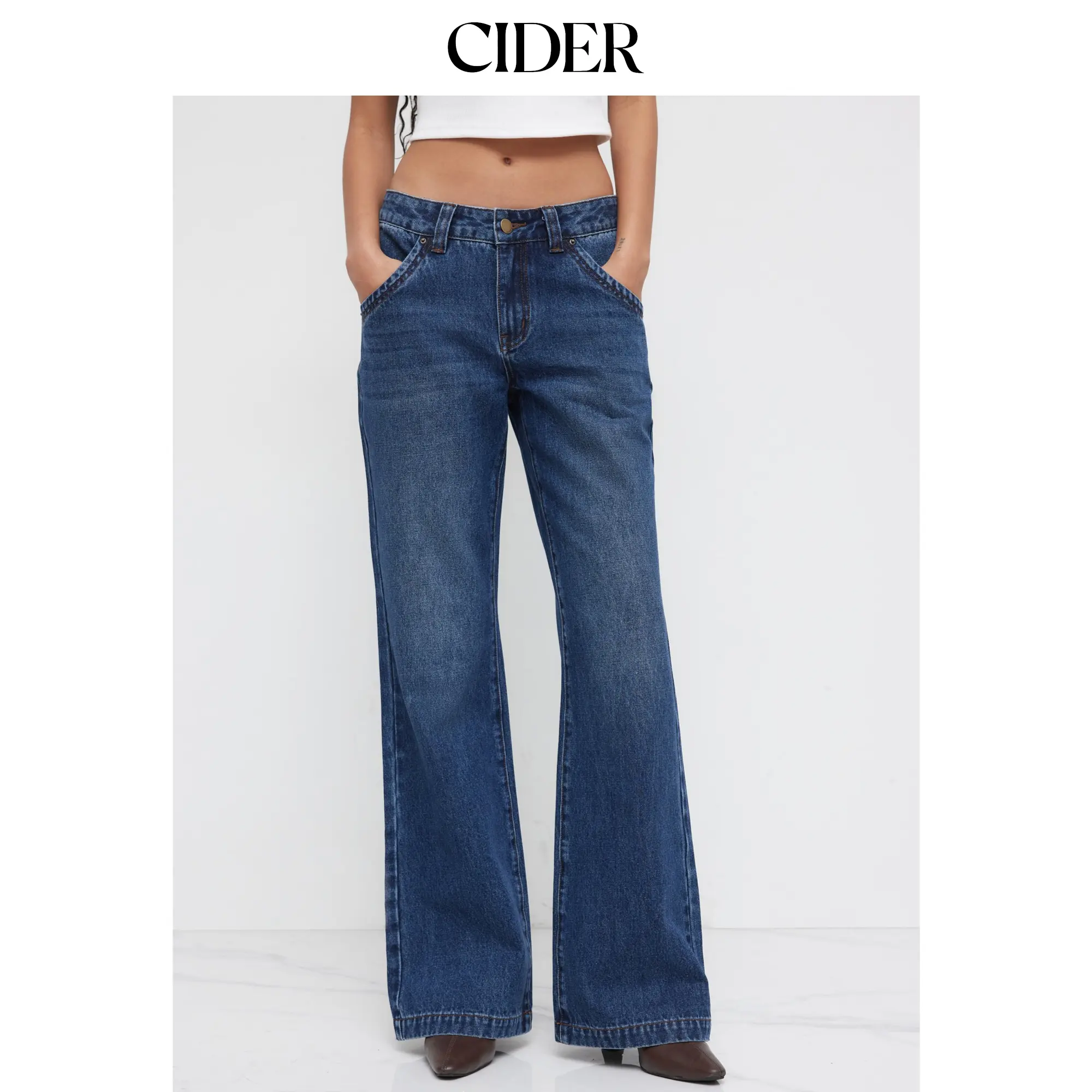 Cider Cider Denim Low Rise Washed Straight Leg Jeans
