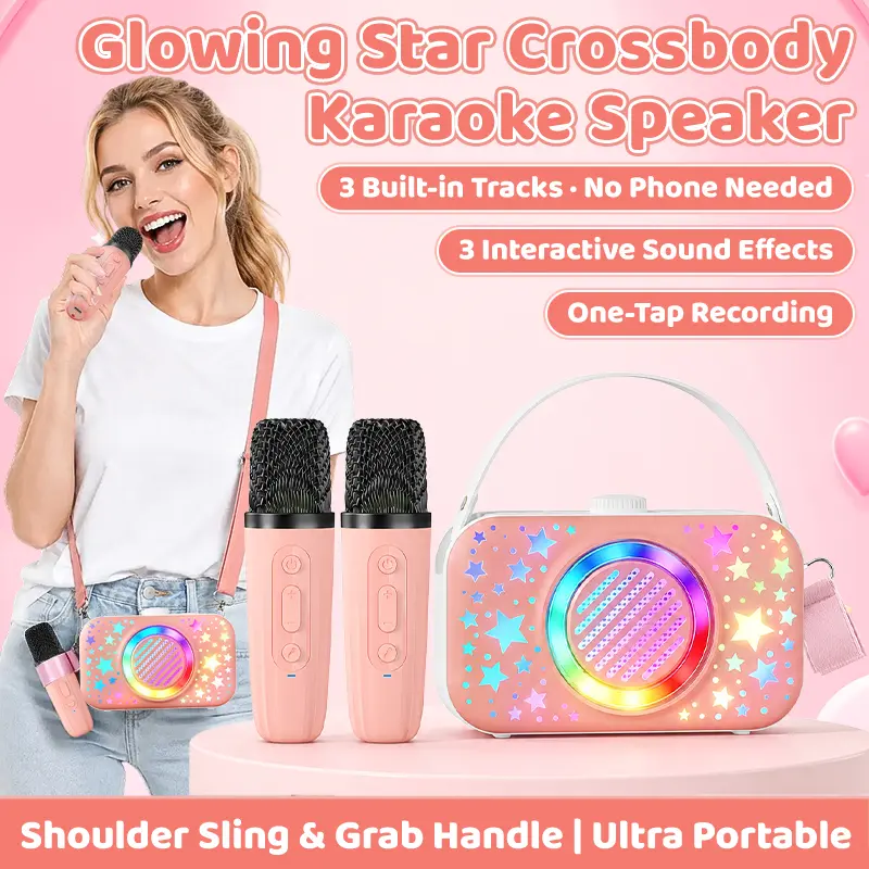 EIGIIS T05 Mini Portable Bluetooth Karaoke Machine with 2 Wireless Microphones, Colorful RGB Lights, Voice-Changing, Recording, TF Card Input - Ideal for Outdoor Parties, Travel - Christmas Gift Item