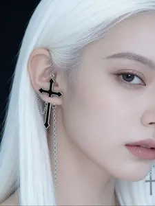 1pc Earrings Set, Cross Chain Piercing Design, Minimalist Cool Clubbing Earrings