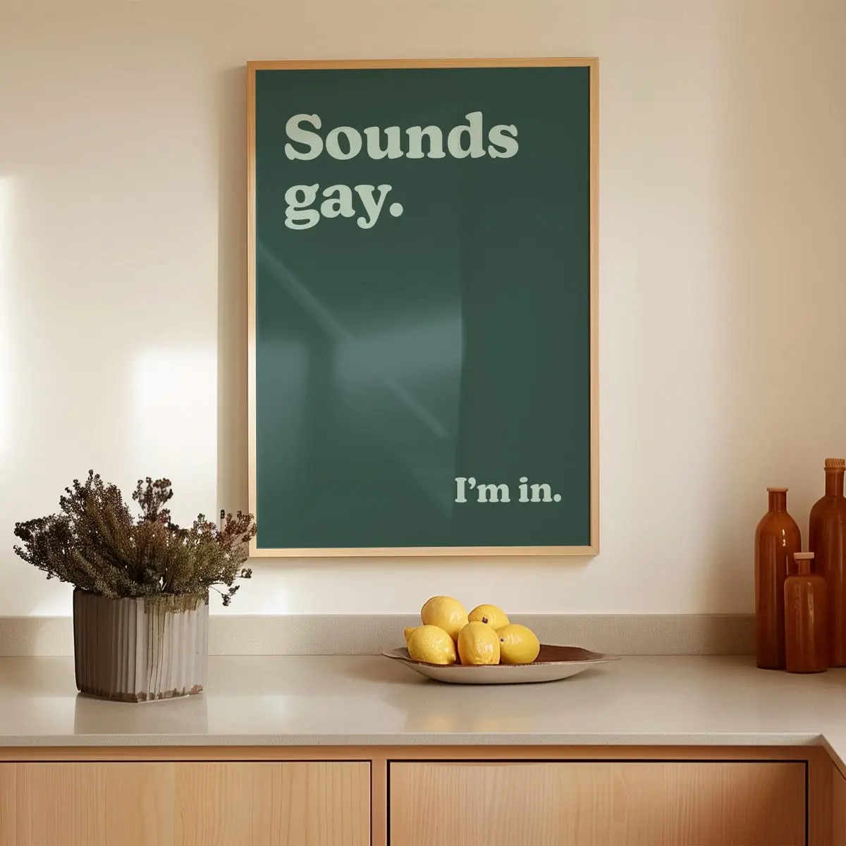 Sounds Gay I’m In Wall Art – Queer LGBTQ+ Pride Poster, Retro Vintage Kitchen Print, Diversity and Inclusion Room Decor, Unframed