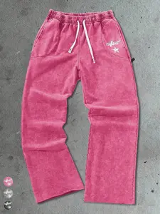 Men's Vintage Wide Leg Sweatpants with Star Print, Drawstring Design, Casual Fitted Pants for All Seasons, Stylish Daily Wear, Casual Comfy Drawstring