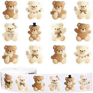 Cute Bear Stickers Set, 500 Pieces, 8 Patterns, 2.5cm/1 Inch DIY Graffiti Stickers, Envelope Seals, Phone Cases, Laptop Skins, Water Bottles Decorations
