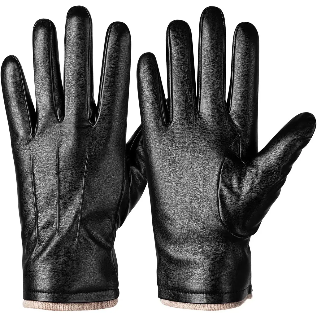 Winter PU Leather Gloves for Men – Warm Thermal Touchscreen Dress, Driving & Motorcycle Gloves with Wool Lining